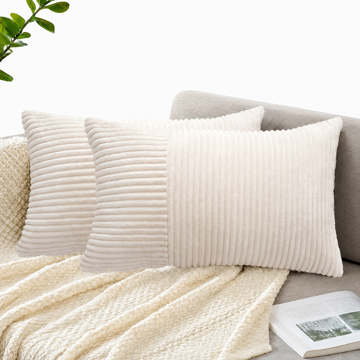 Rustic Corduroy Throw Pillow Cover-Ivory