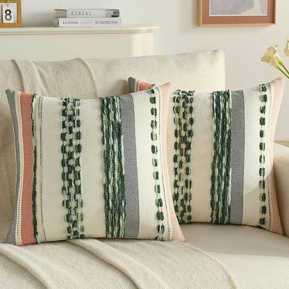 Textured Boho Chenille Pillow Cover - Dark Green