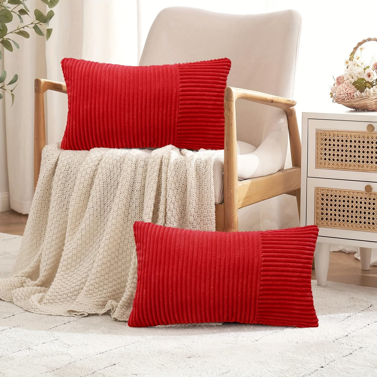 Rustic Corduroy Throw Pillow Cover- Red