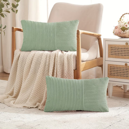 Rustic Corduroy Throw Pillow Cover- Green