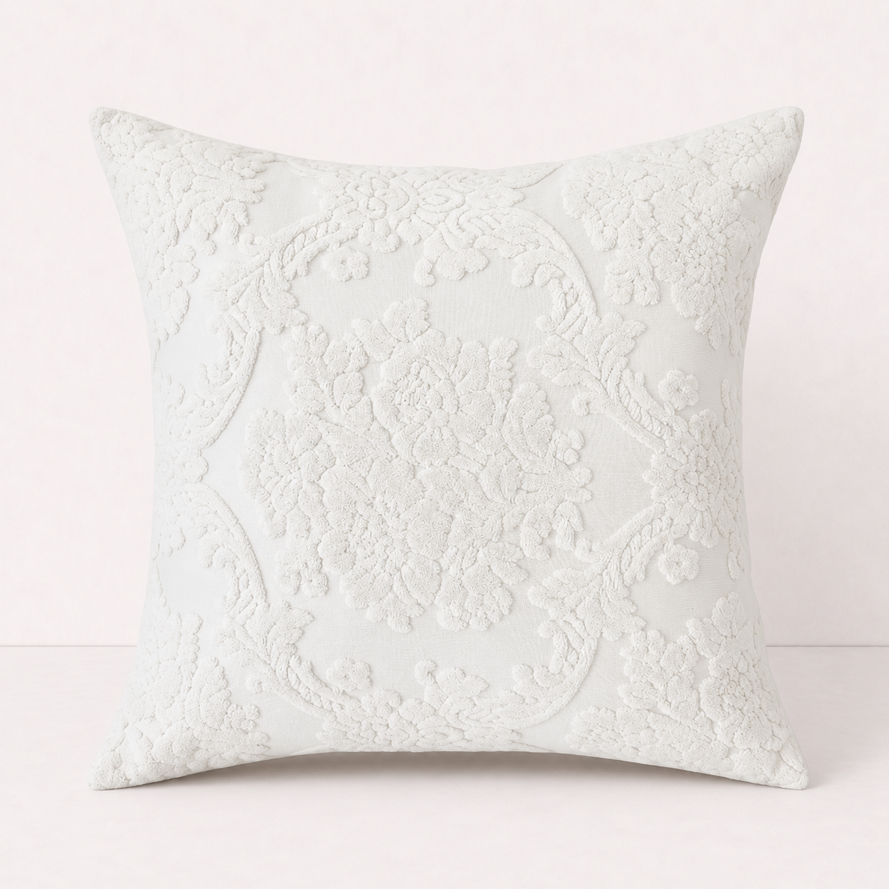 Elegant Jacquard Throw Pillow Cover - White