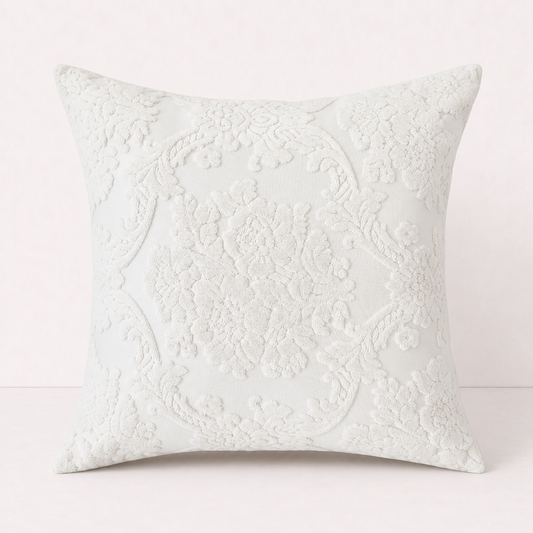 Elegant Jacquard Throw Pillow Cover - White