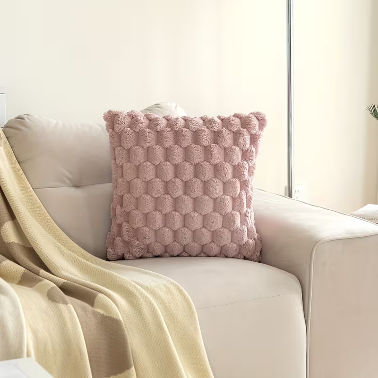 Plush Throw Pillow Cover- Pink