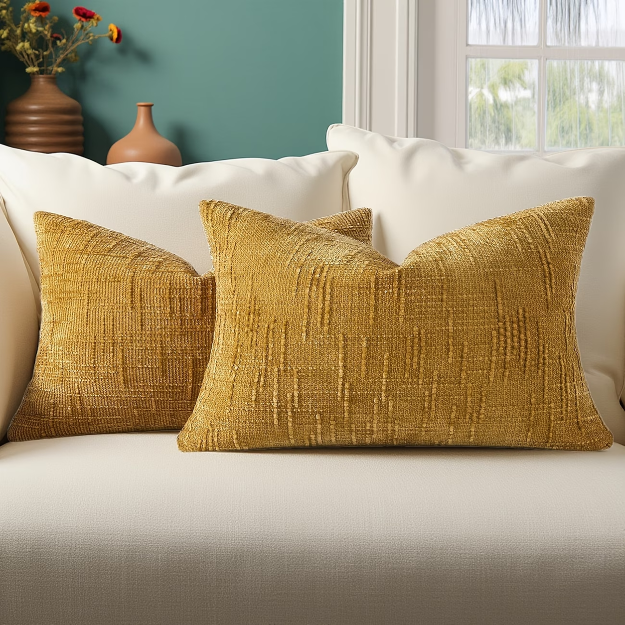 Thick Textured Slubby Couch Pillow Covers - Yellow