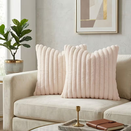Faux Fur Boho Throw Pillow Covers- Pink