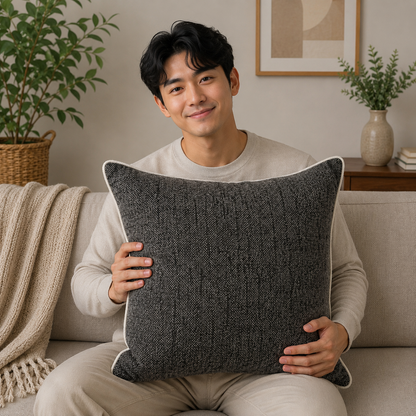 Textured Sunbrella Outdoor Throw Pillow Cover - Black