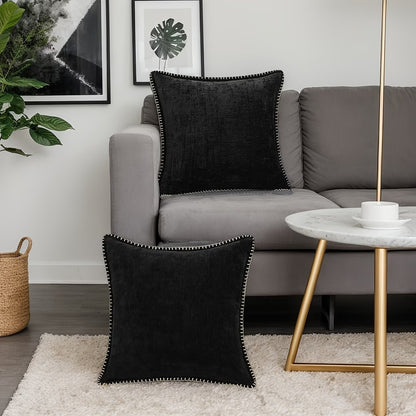 Soft Chenille Throw Pillow Covers- Black