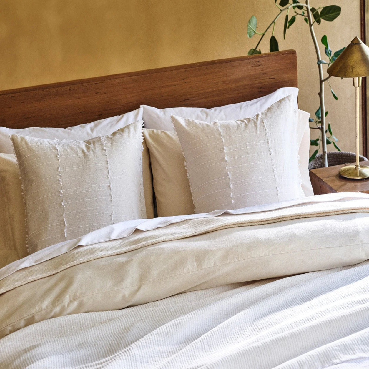 Cream Fringed Textured Decorative Pillow Cove -Ivory