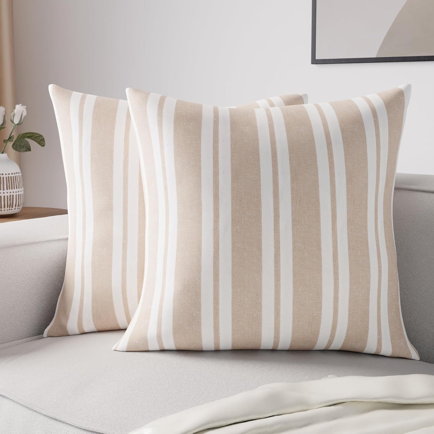 Striped Throw Pillow Cover Cases -Franca Beige