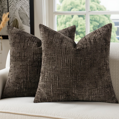 Thick Textured Slubby Couch Pillow Covers -Dark Brown