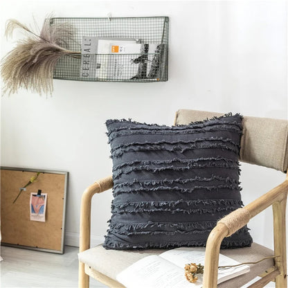 Fringed Boho Throw Pillow Cover Style - Cream