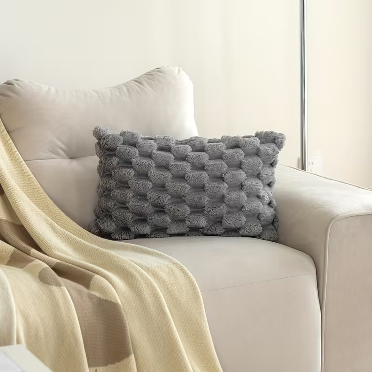 Plush Throw Pillow Cover- Grey