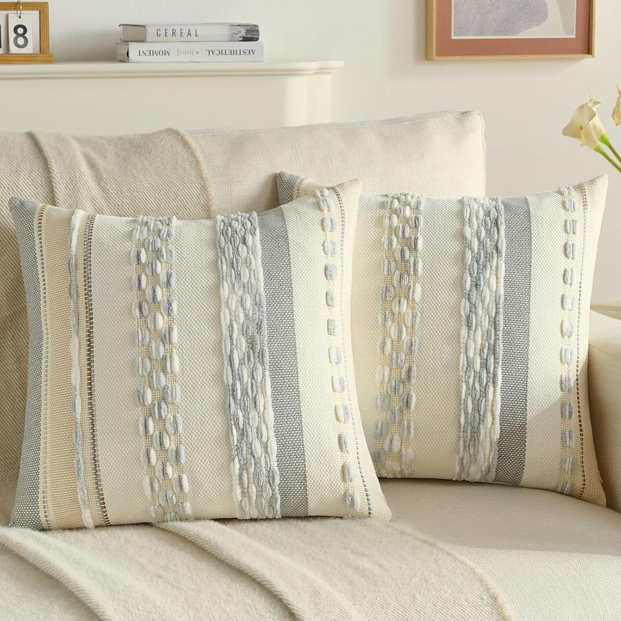 Textured Boho Chenille Pillow Cover - Light Grey