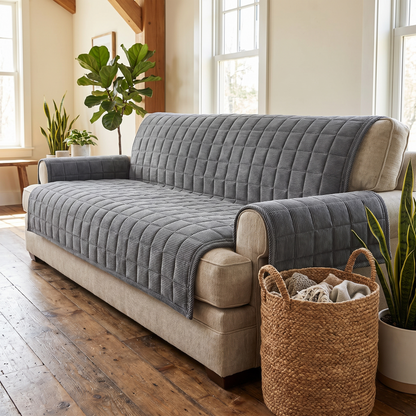 Quilted Couch Cover Mat – Metro Line – fitted on a sofa