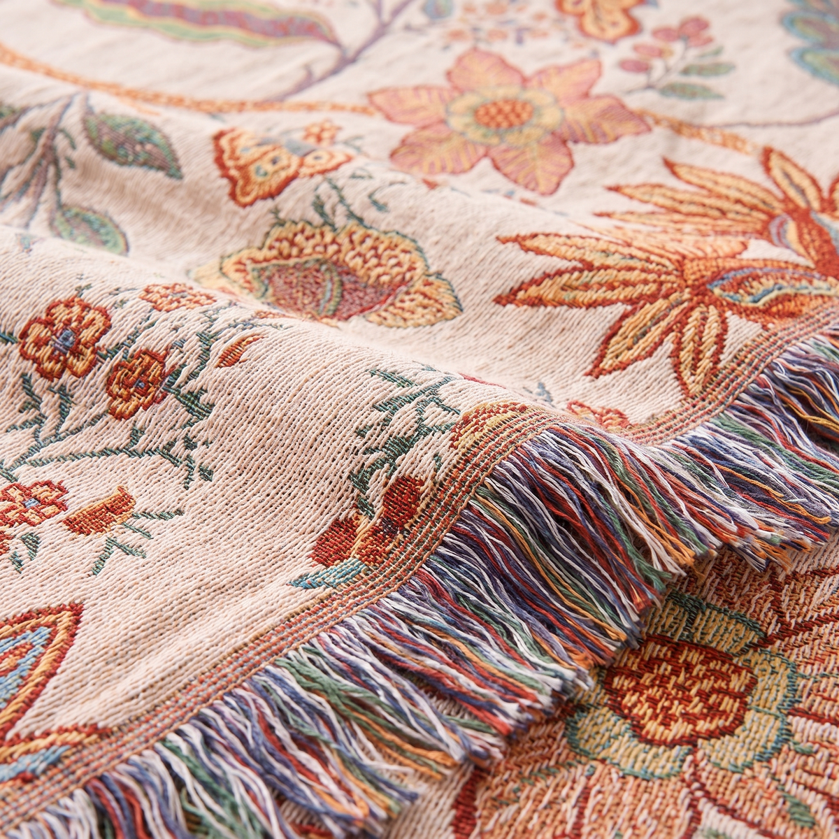 Rustic Floral Cotton Throw Blanket – weave close-up