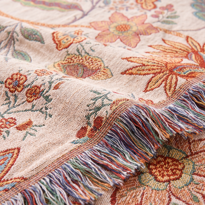 Rustic Floral Cotton Throw Blanket – weave close-up