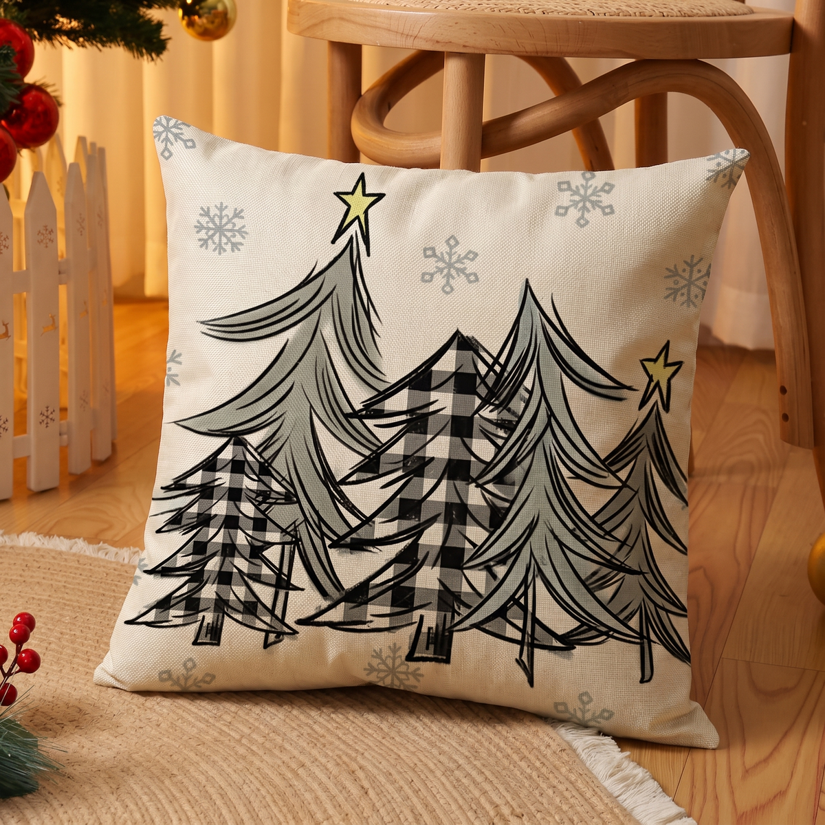 Christmas Gnome Cushion Covers – Set of 4 – print close-up