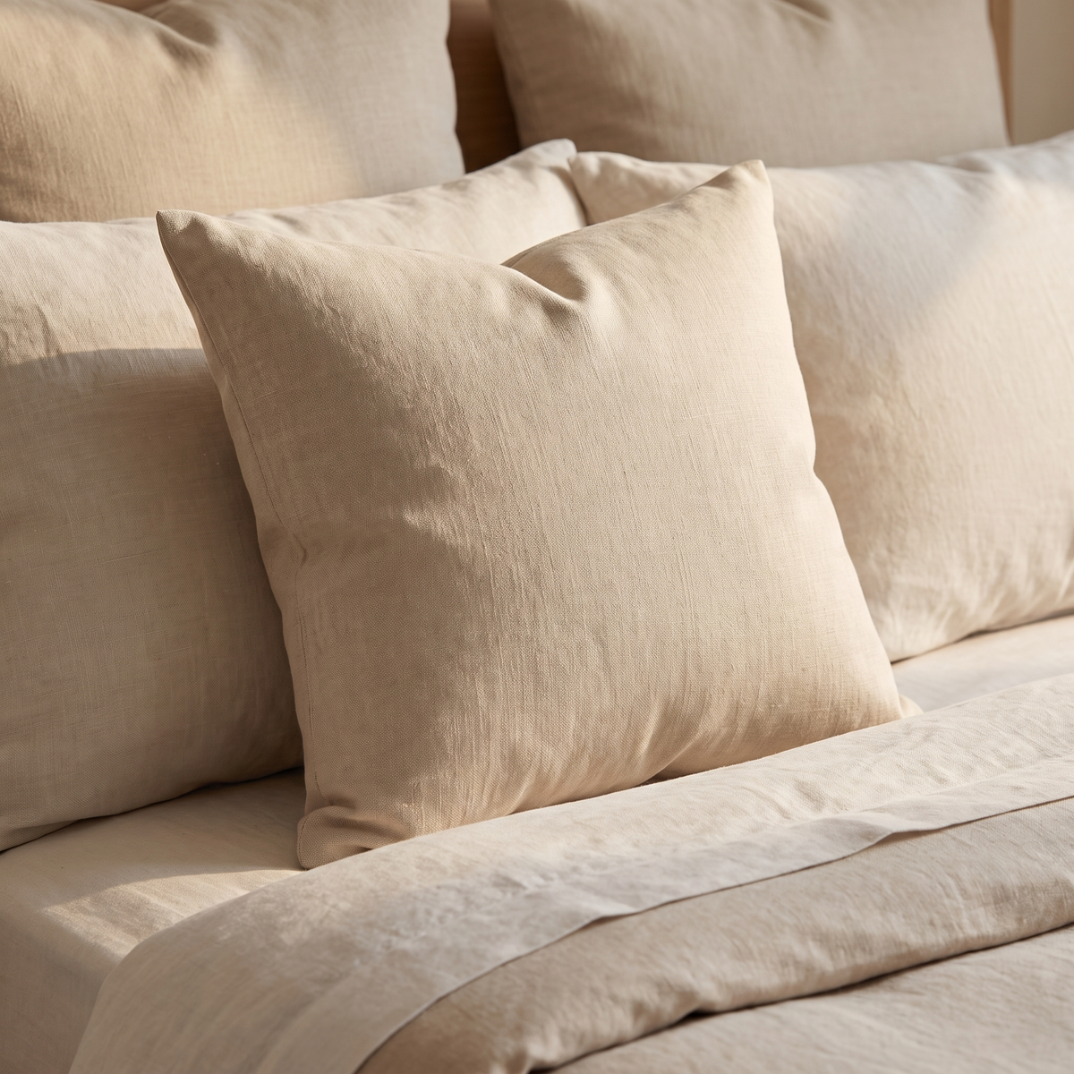Plush Down Alternative Cushion Insert – White – inside a cover on a bed