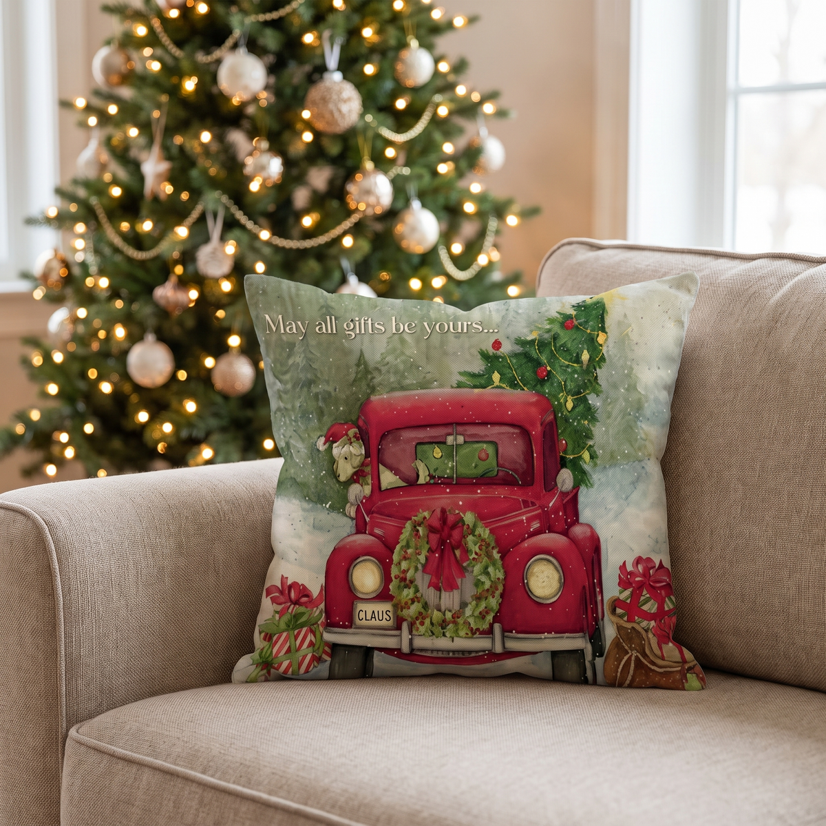 Christmas Cardinal Cushion Cover – styled on a sofa