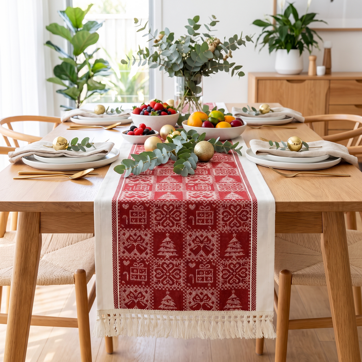 Christmas Elk Table Runner – styled on a dining table