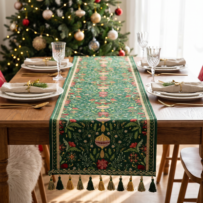 Botanical Tapestry Christmas Table Runner – styled on a dining table
