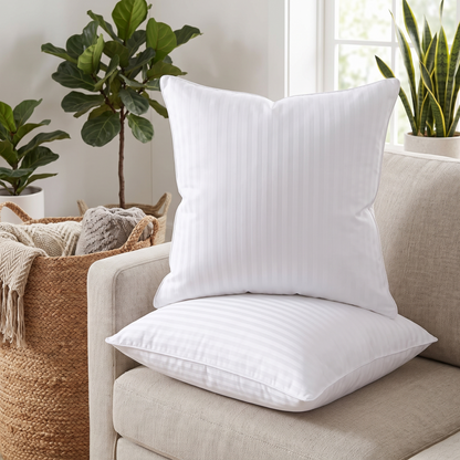 Firm & Fluffy Cushion Insert – Cotton Cover – on a sofa