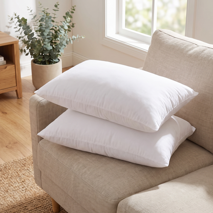 Rectangle Lumbar Cushion Insert – Soft White – on a sofa