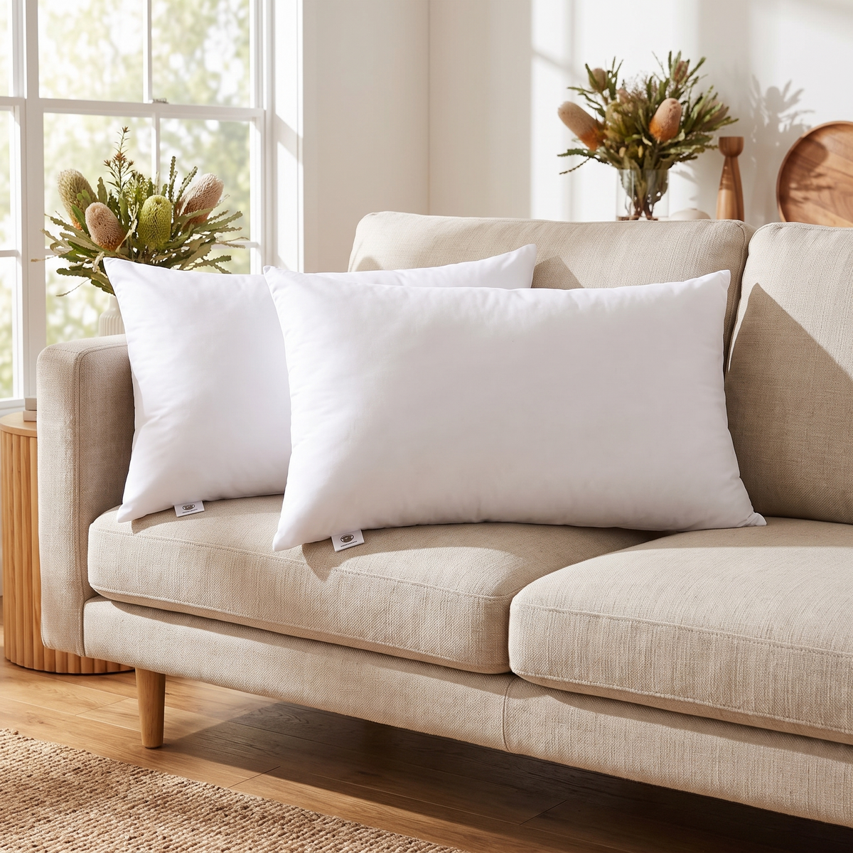 Hollowfibre Lumbar Cushion Insert – on a sofa