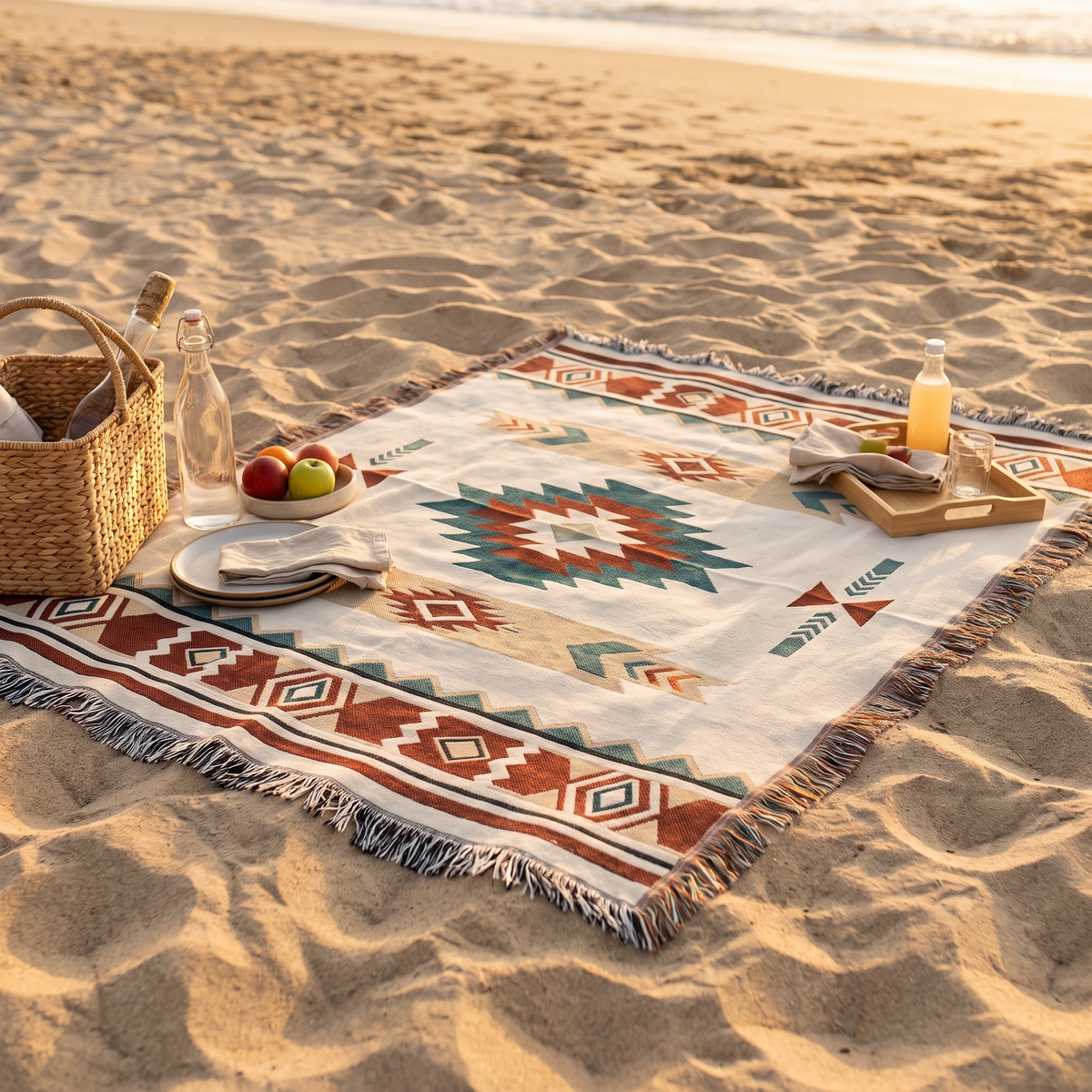 Bohemian Picnic Blanket – Boho Chic Print – picnic setting