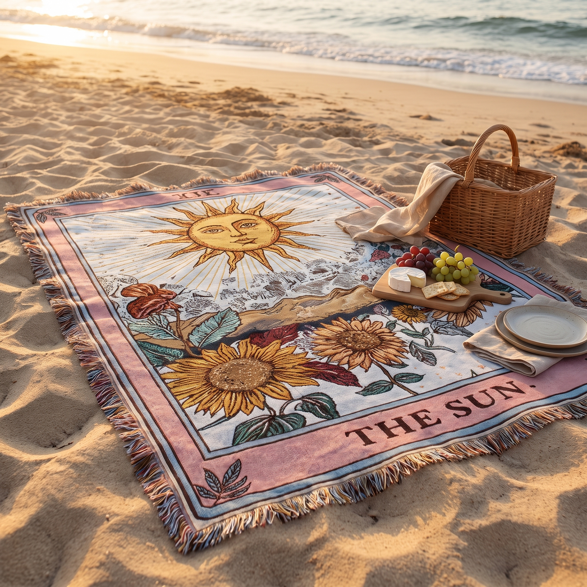 Boho Sun Tapestry Picnic Blanket – picnic setting