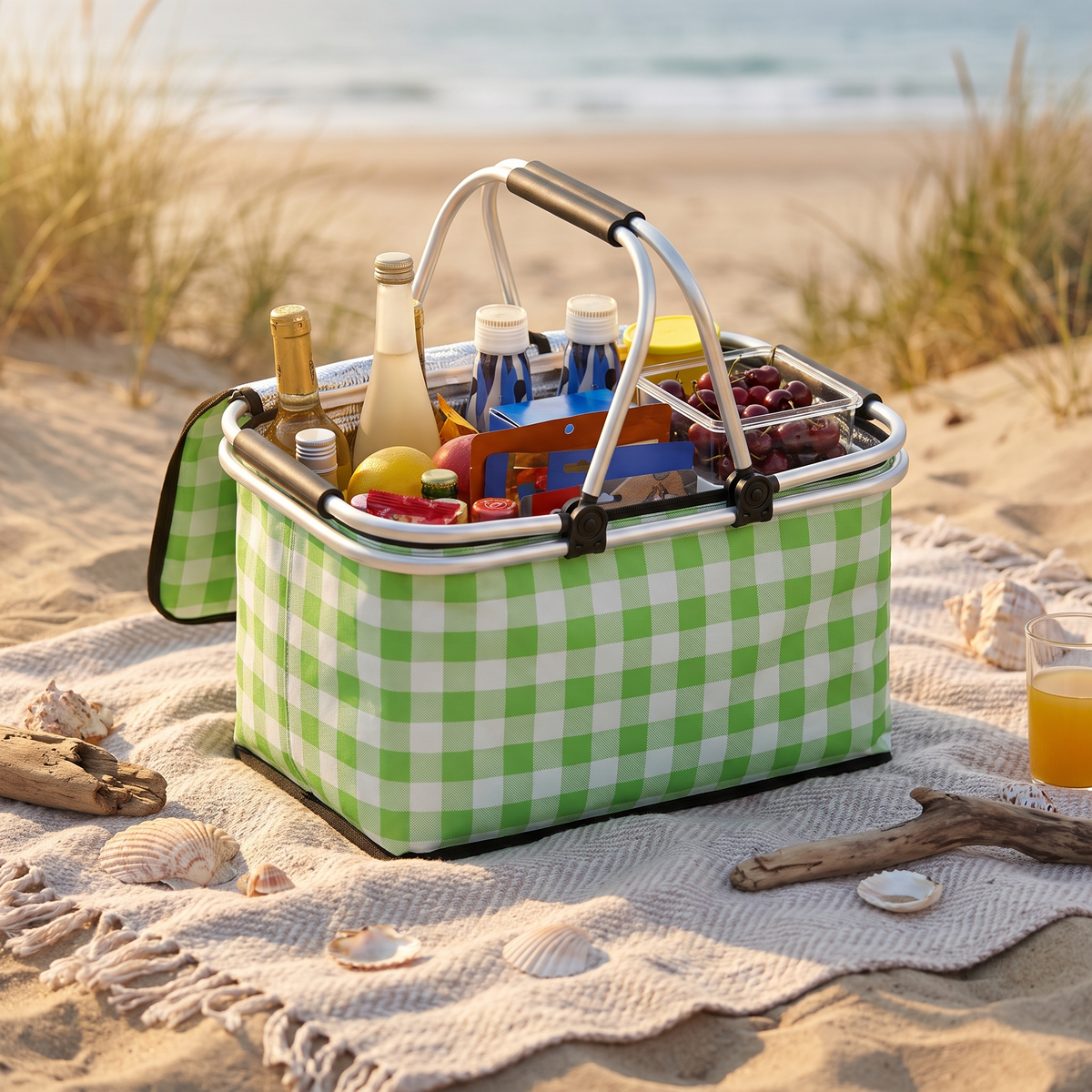 Foldable Checkered Picnic Basket – picnic setting