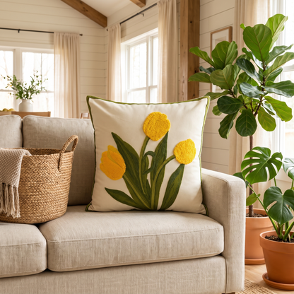 Blooming Tulip Cushion Cover – Floral – styled on a sofa