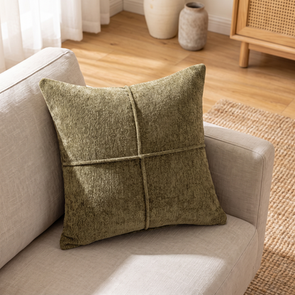 Stitched Textured Cushion Cover – Serene Stitch – styled on a sofa