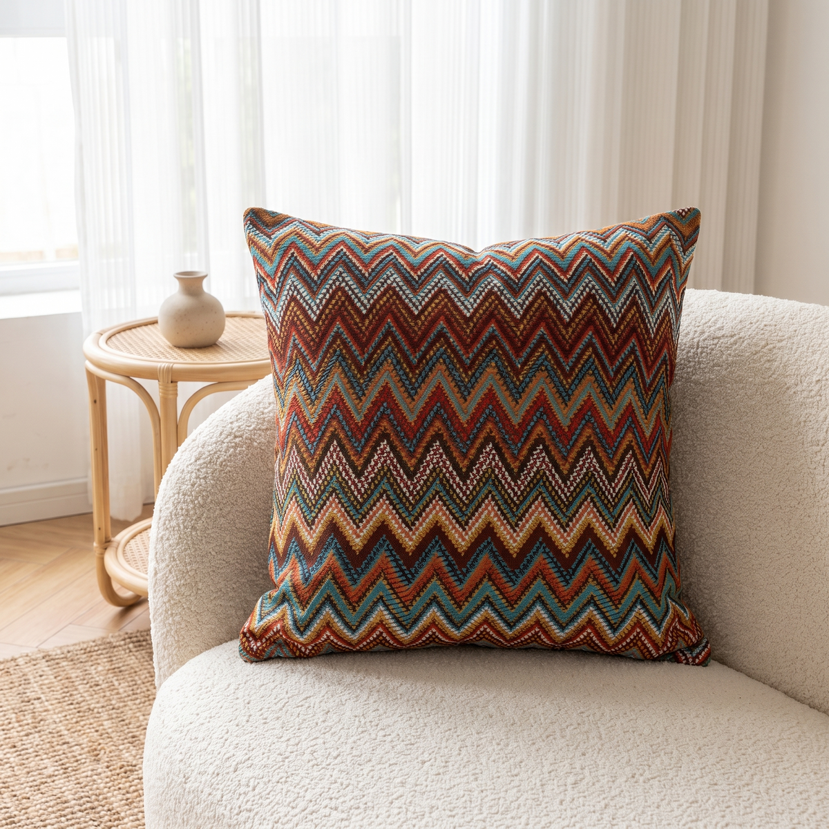 Zigzag Knit Boho Cushion Cover – styled on a sofa