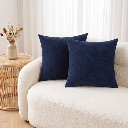 Cosy Chenille Cushion Cover – Navy Blue – styled on a sofa