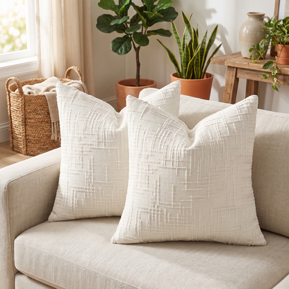 Slubby Chenille Cushion Cover – Cream White – styled on a sofa