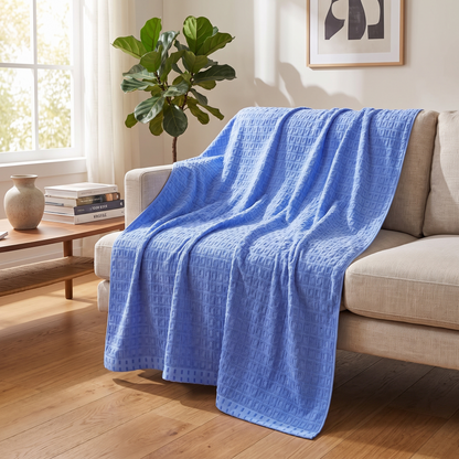 Waffle Cotton Throw Blanket – Summer Bedspread – draped over a sofa