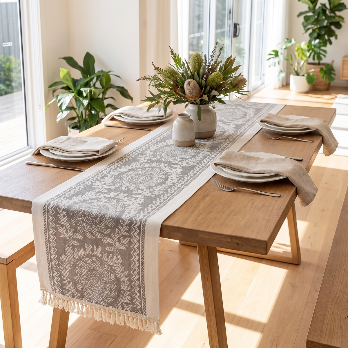 Luxury Linen Table Runner – Leona – styled on a dining table