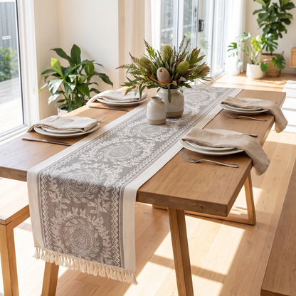 Luxury Linen Table Runner – Leona – styled on a dining table