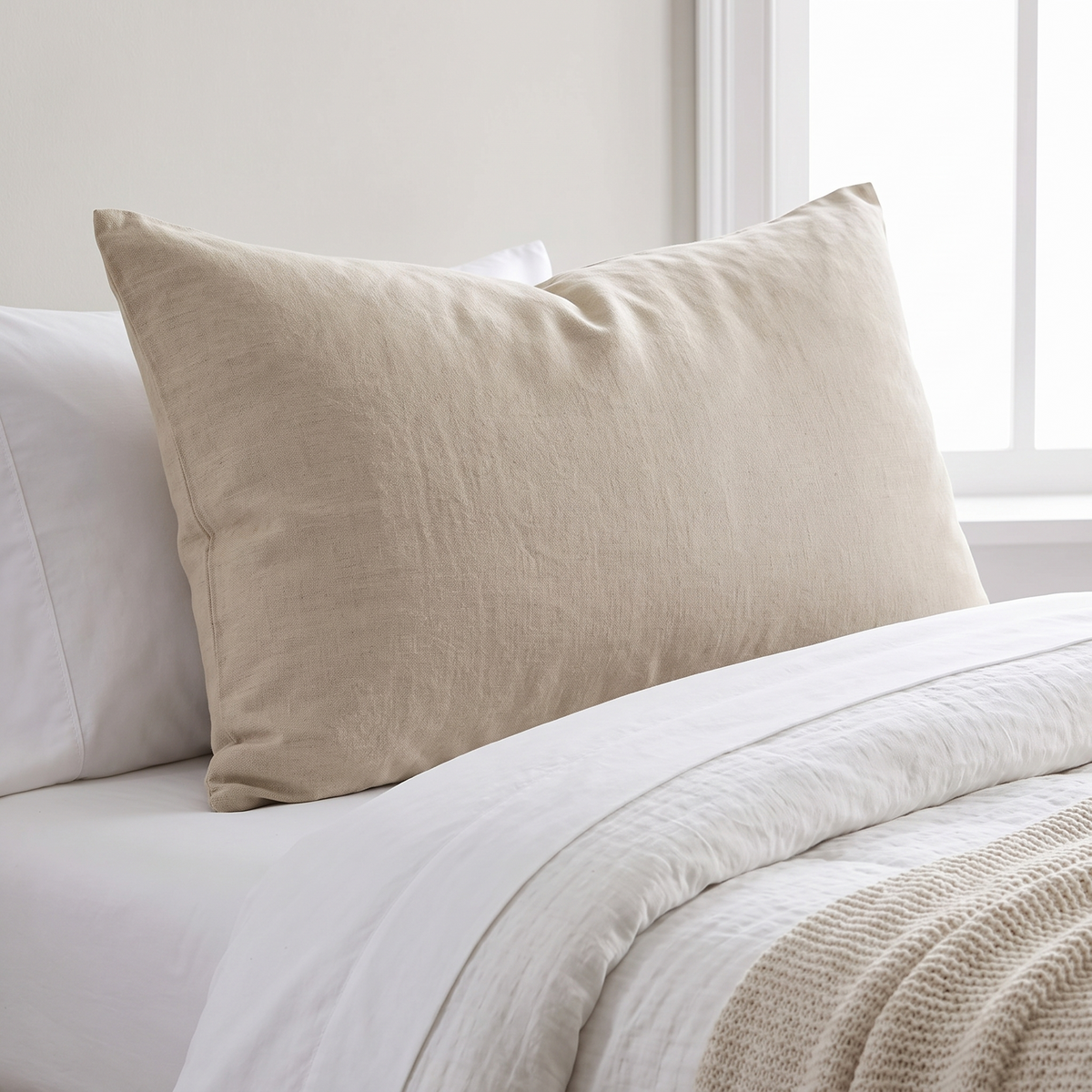 Lightweight Down Alternative Lumbar Cushion Insert – inside a cover on a bed