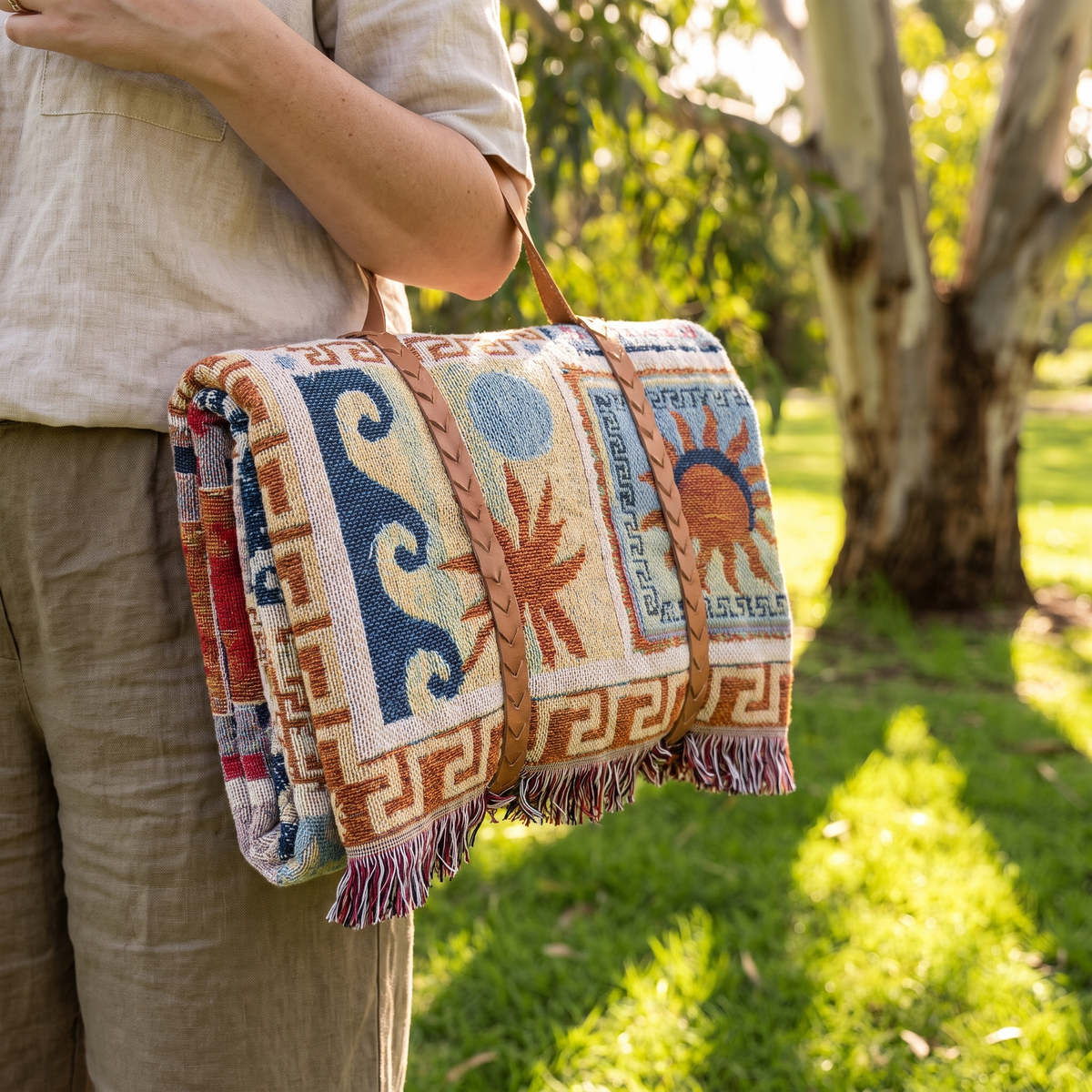 Sun & Soul Outdoor Picnic Blanket – folded to carry
