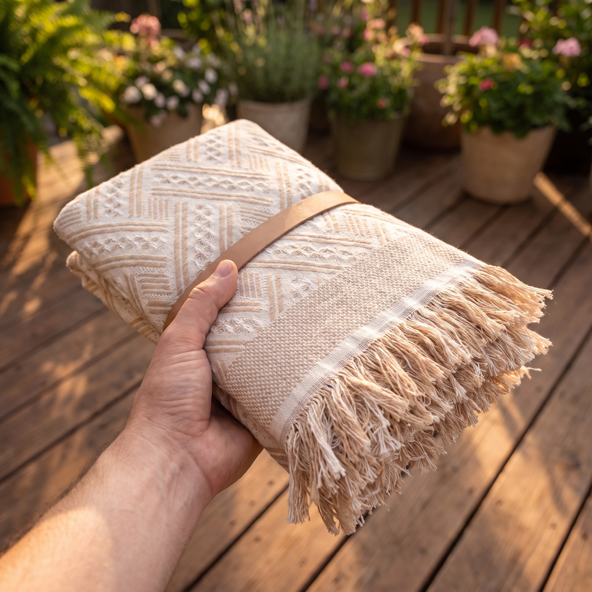 Countryside Picnic Blanket – Rustic Check – folded to carry