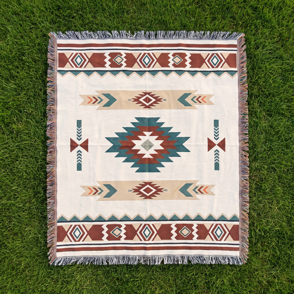Bohemian Picnic Blanket – Boho Chic Print – laid out from above