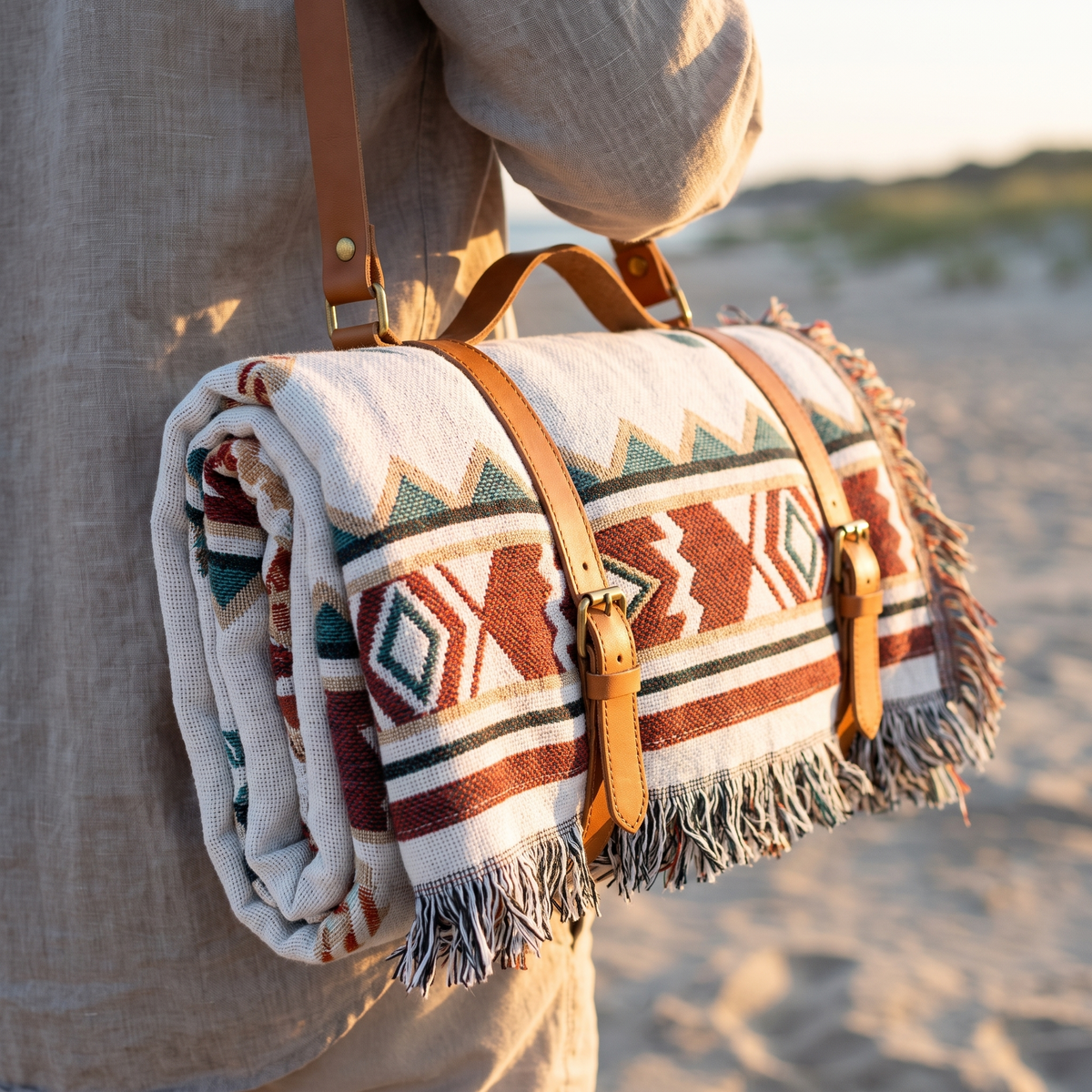 Bohemian Picnic Blanket – Boho Chic Print – folded to carry