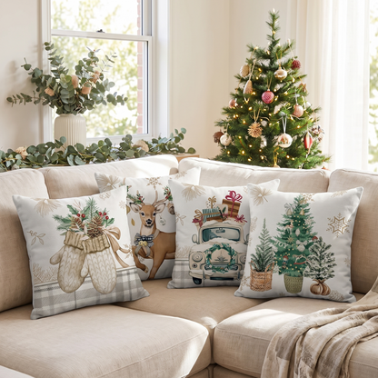 Nordic Reindeer Christmas Cushion Covers – Set of 4 – full set styled on a sofa