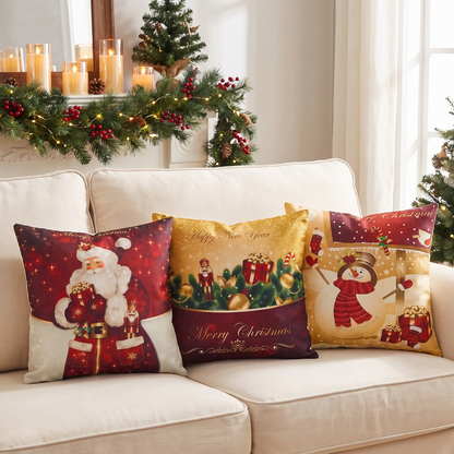 Santa & Snowman Christmas Cushion Covers – Set of 4 – full set styled on a sofa