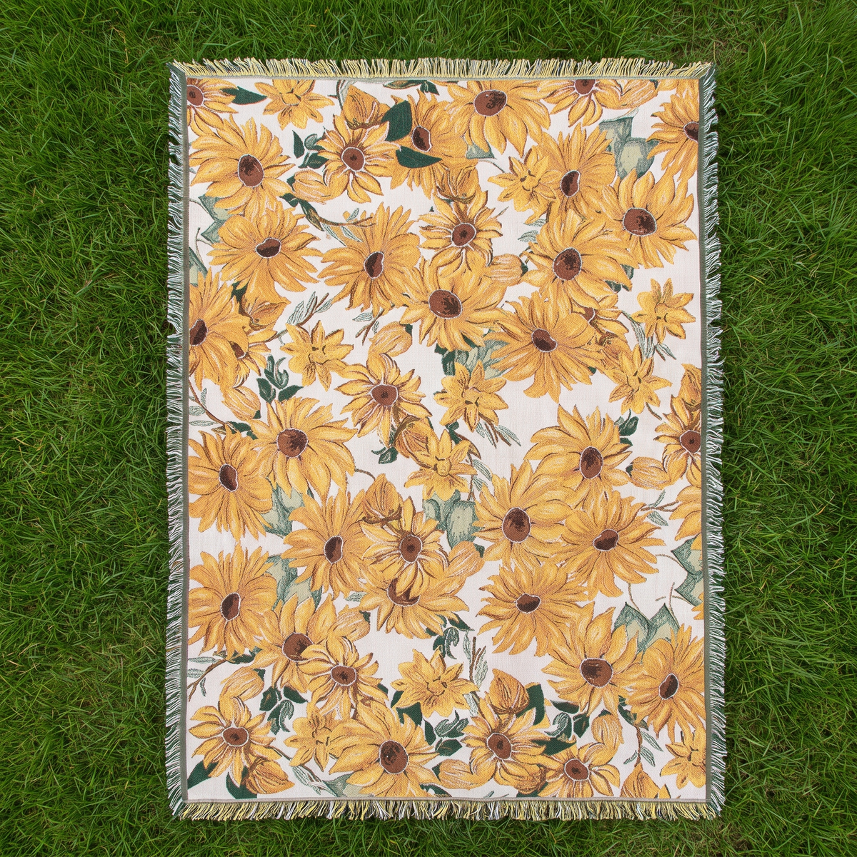Sun Floral Outdoor Picnic Blanket – laid out from above
