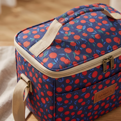Retro Floral Insulated Picnic Lunch Bag – material close-up
