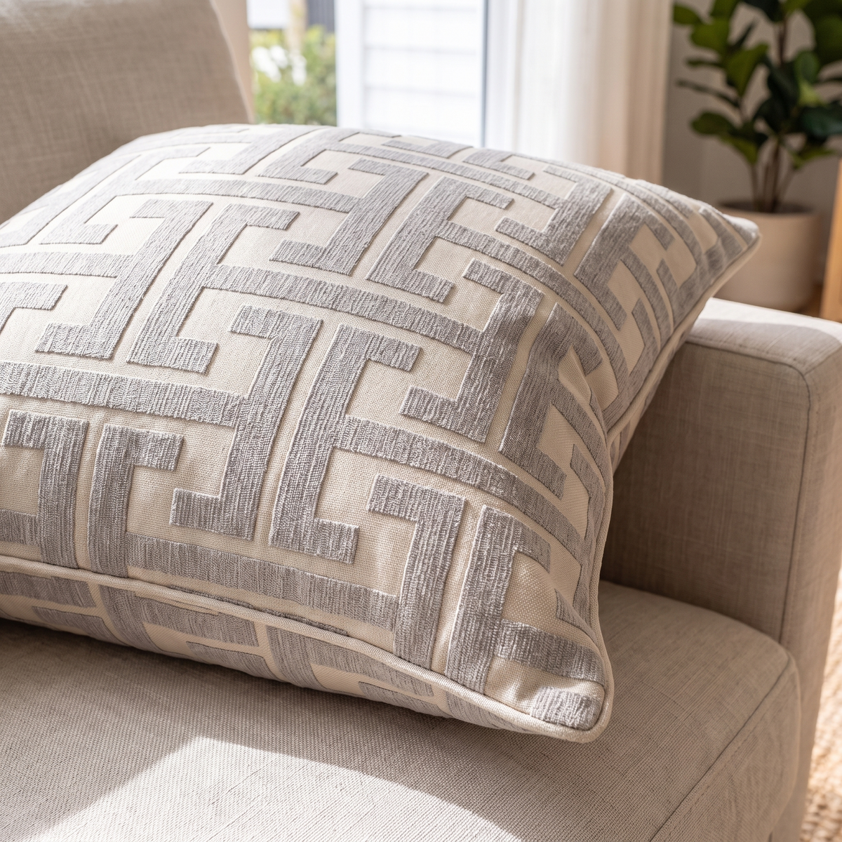 Maze Pattern Cushion Cover – Geometric – pattern and fabric close-up