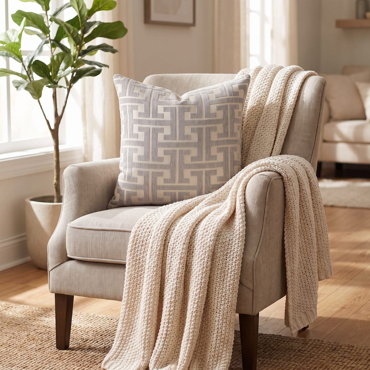 Maze Pattern Cushion Cover – Geometric – styled on an armchair